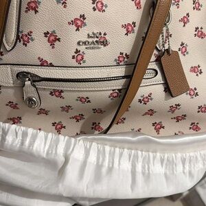 Coach Cream and Tan Floral Shoulder Bag